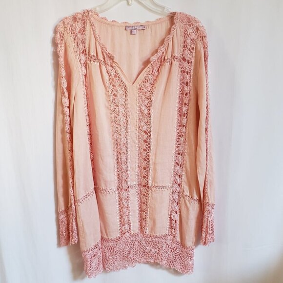 Calypso St. Barth Tops - Calypso St. Barth Orange Linen Tunic. Size Small